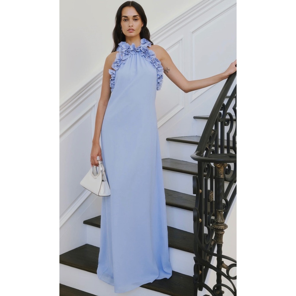 Few Moda o.p.t One Pretty Time Ruffle Halter Maxi Dress Light Blue T26WDRP0111SC